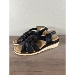 Ara Lucilla Black Leather‎ Wedge Sandal Slingback knotted design size 7.5